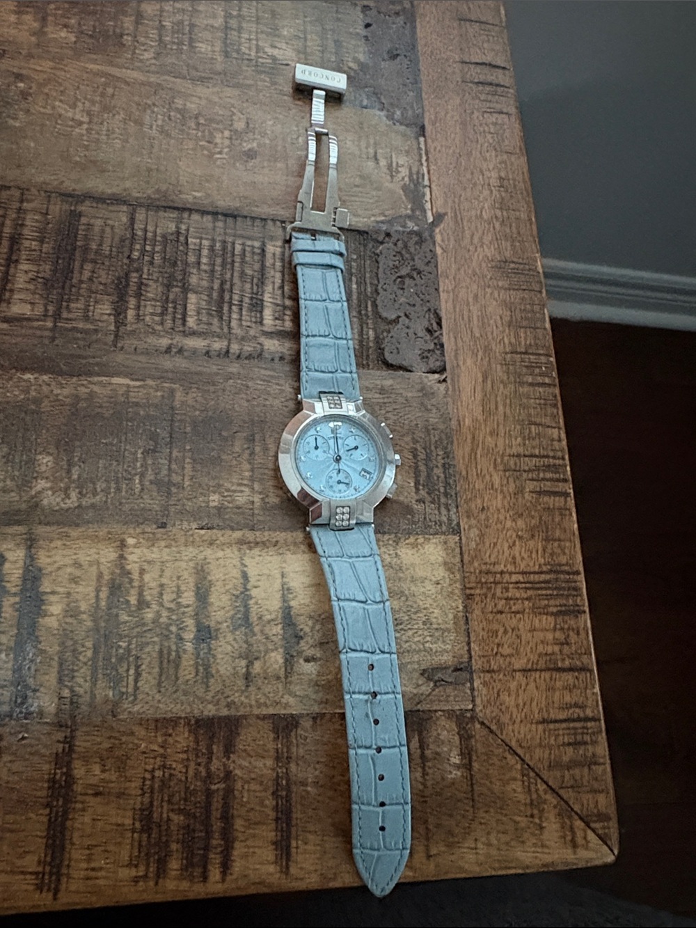 Concord Light Blue Leather Strap Women's Chronograph Watch